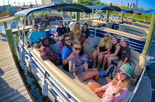 a group of people on a boat