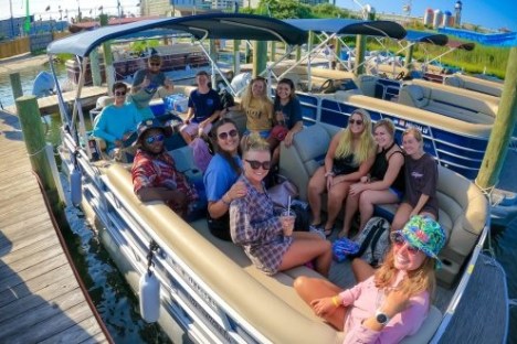 a group of people on a boat