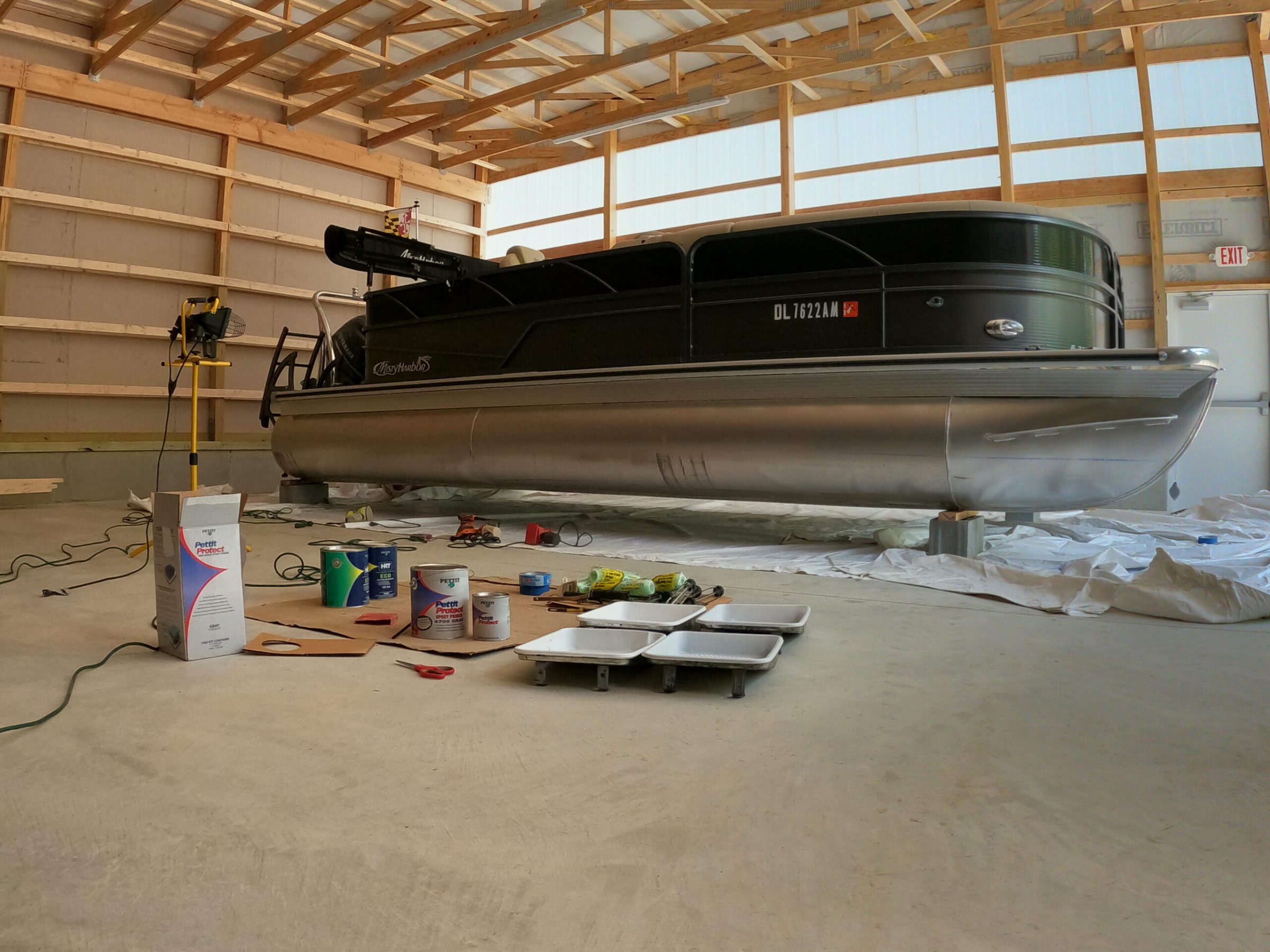 a boat sitting on top of a building